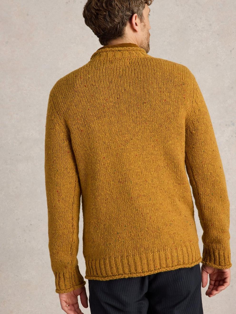 Cable Mix Wool Crew Neck in MID YELLOW - MODEL BACK