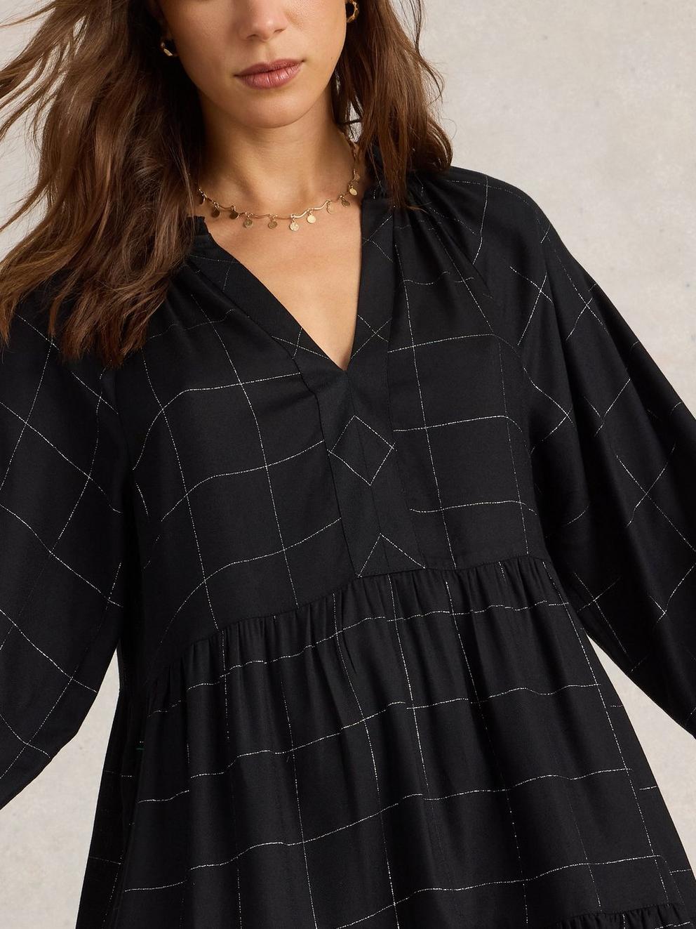 Orla Check Dress in BLK MLT - MODEL DETAIL