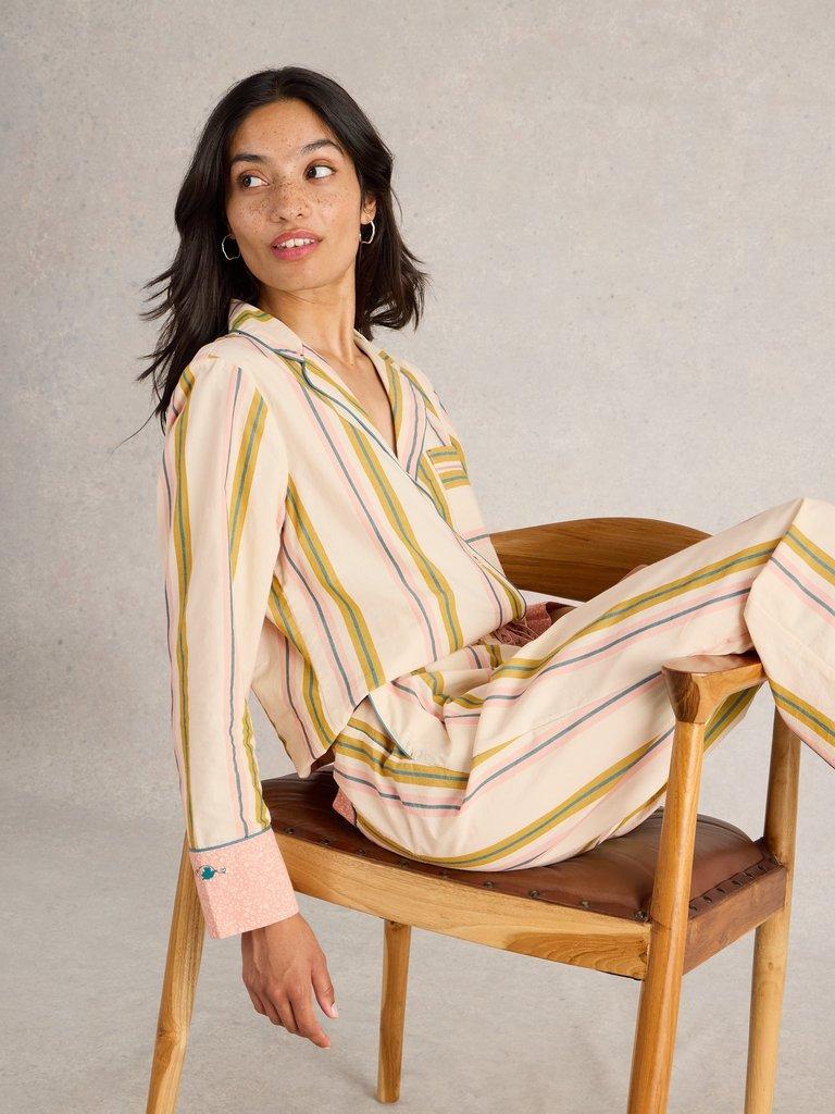 Nina Organic Stripe PJ Shirt in IVORY MLT - LIFESTYLE