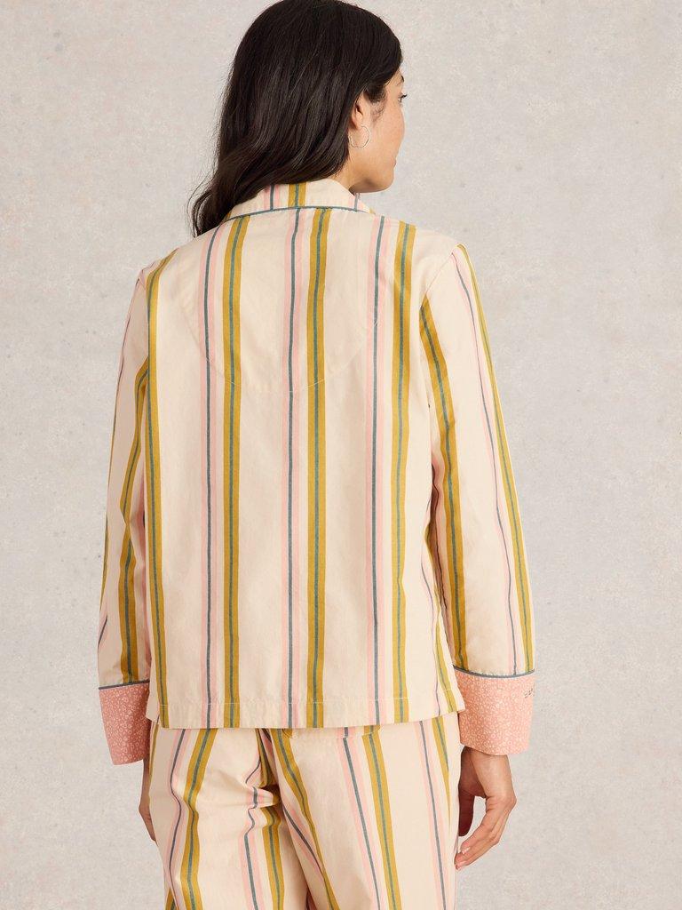 Nina Organic Stripe PJ Shirt in IVORY MLT - MODEL BACK