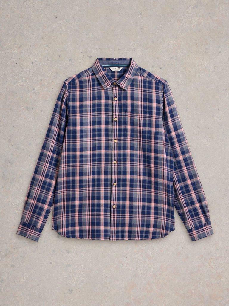 Moxley Brushed Long Sleeve Check Shirt in BLUE MLT - FLAT FRONT