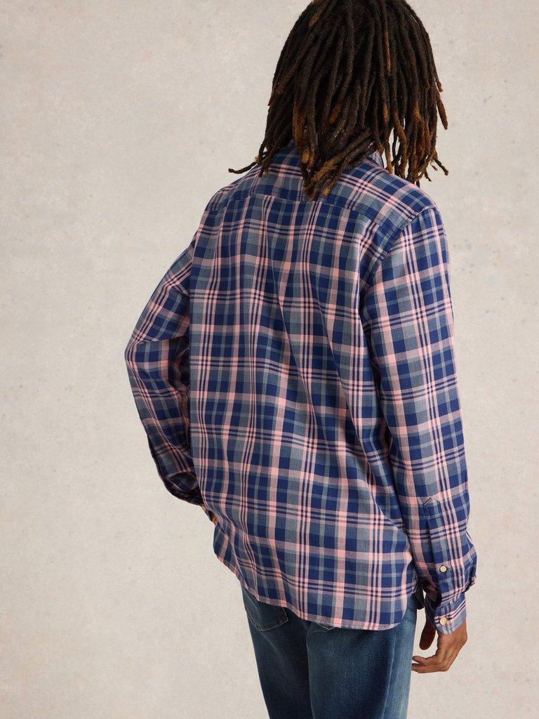 Moxley Brushed Long Sleeve Check Shirt in BLUE MLT - MODEL BACK