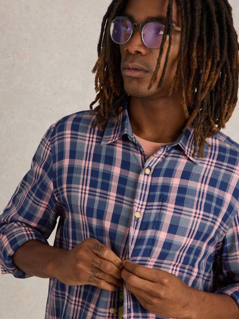 Moxley Brushed Long Sleeve Check Shirt in BLUE MLT - MODEL DETAIL