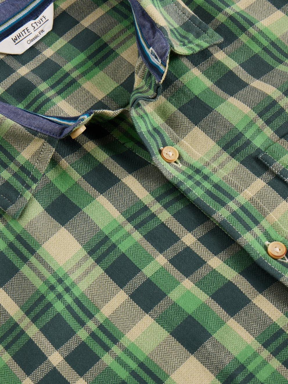 Moxley Brushed Long Sleeve Check Shirt in GREEN MLT - FLAT DETAIL