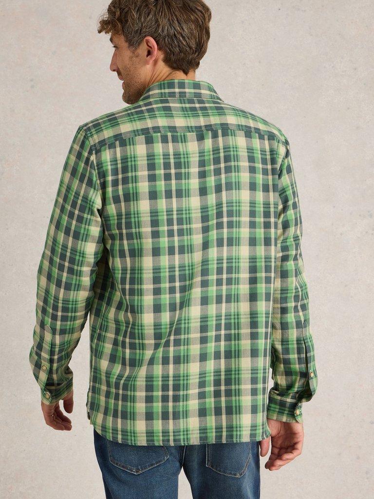 Moxley Brushed Long Sleeve Check Shirt in GREEN MLT - MODEL BACK