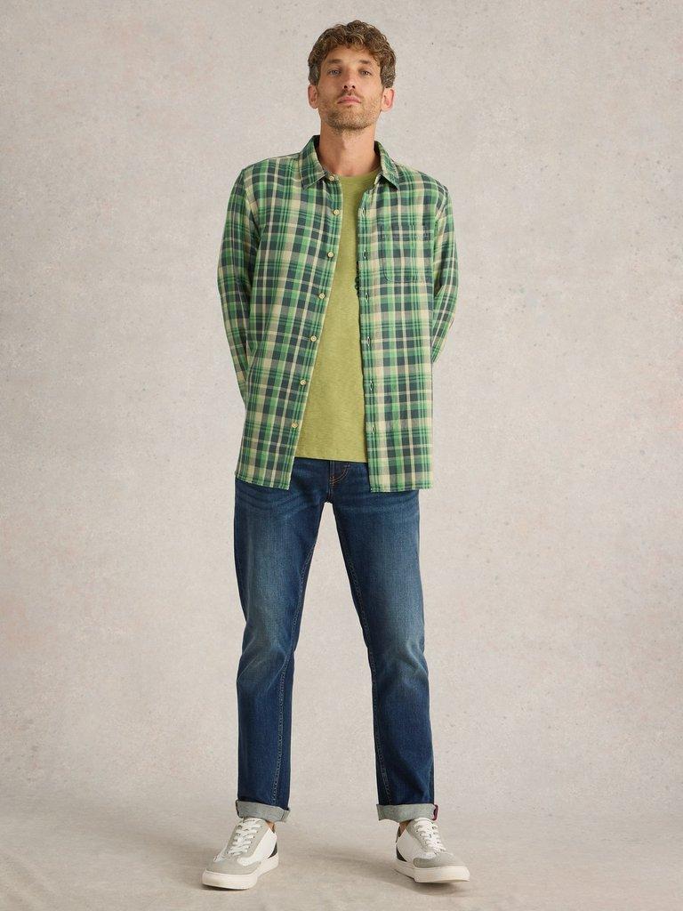 Moxley Brushed Long Sleeve Check Shirt in GREEN MLT - MODEL FRONT