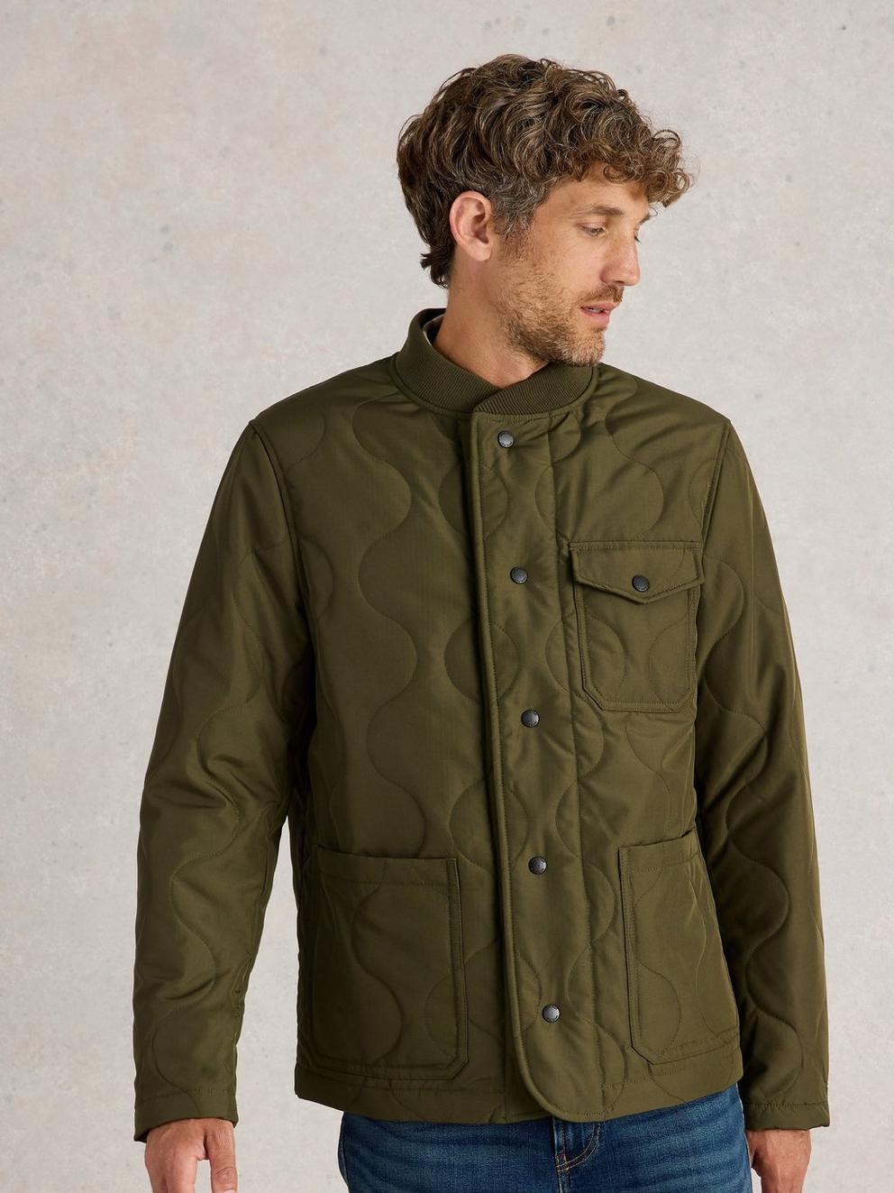 Tenby Quilted Jacket in KHAKI GRN - MODEL DETAIL