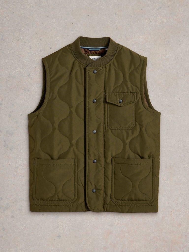 Tenby Quilted Gilet in KHAKI GRN - FLAT FRONT