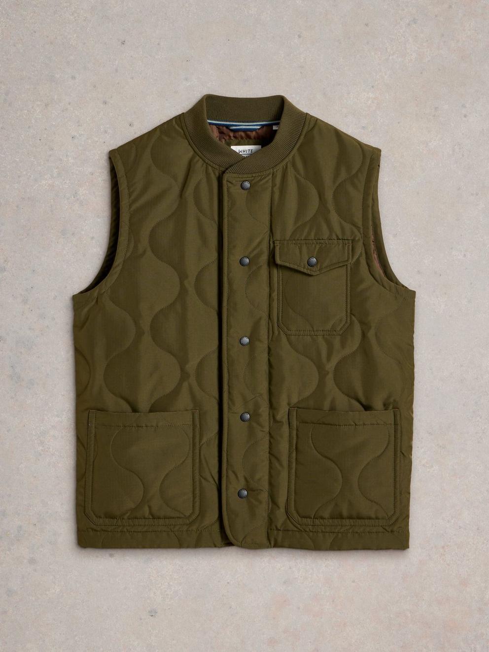 Tenby Quilted Gilet in KHAKI GRN - FLAT FRONT