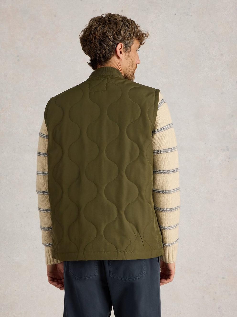 Tenby Quilted Gilet in KHAKI GRN - MODEL BACK