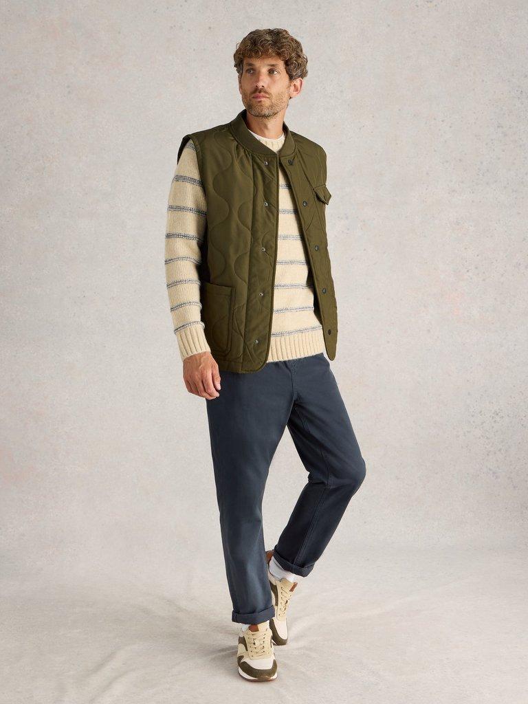 Tenby Quilted Gilet in KHAKI GRN - MODEL FRONT