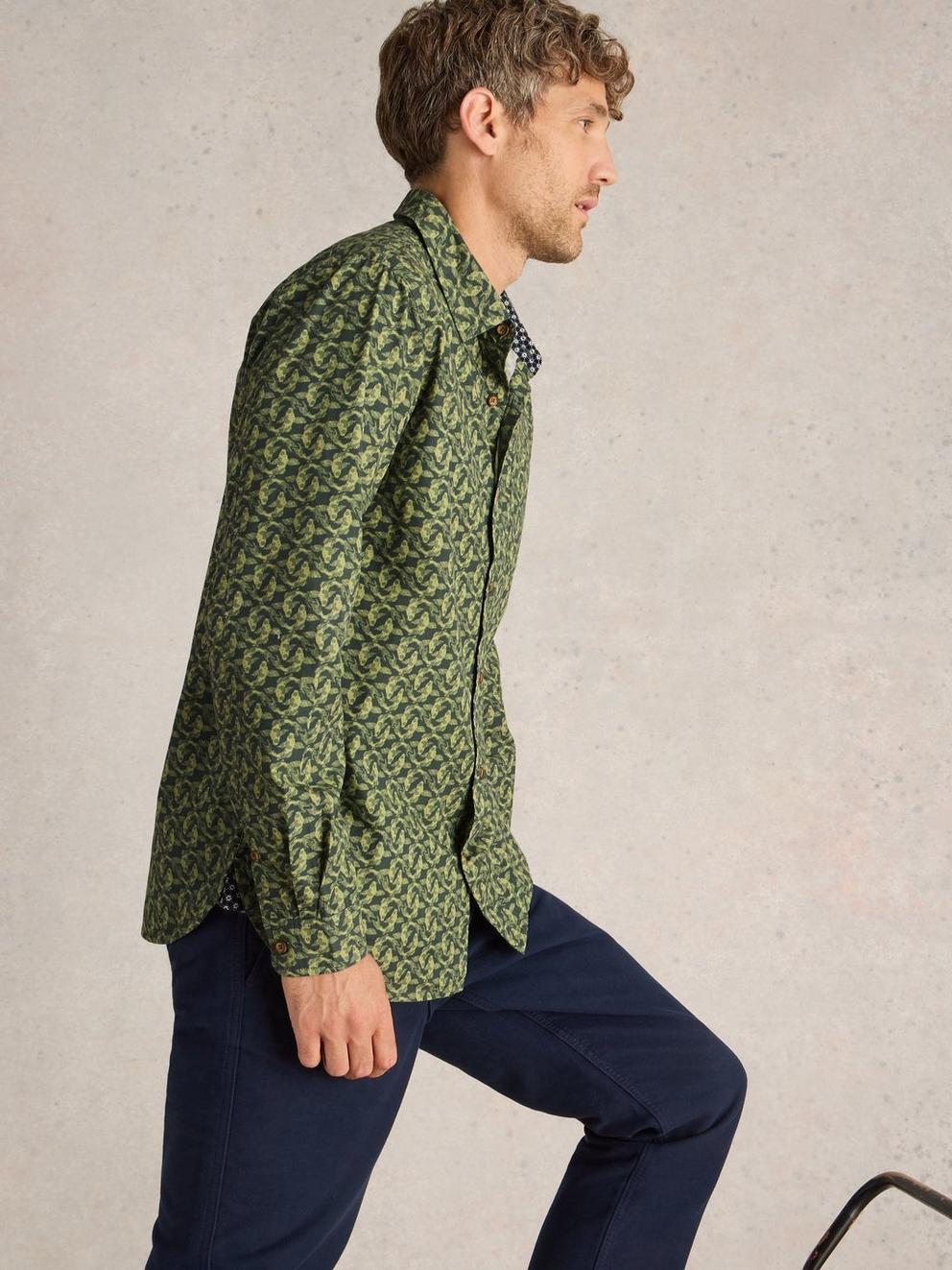 Koi Fish Printed Shirt in GREEN PR - MODEL DETAIL