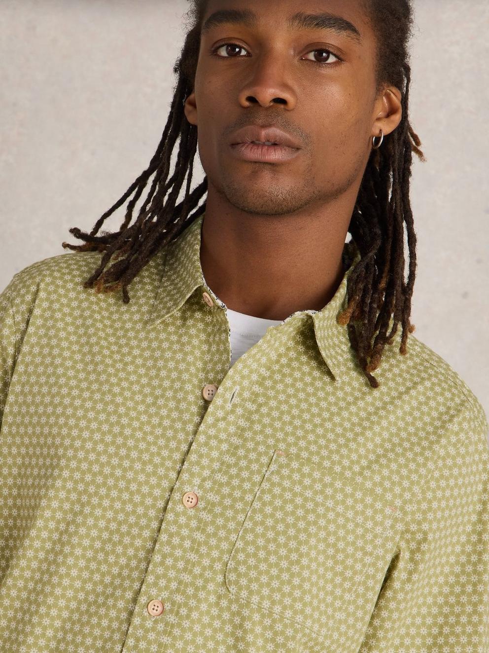 Mini Flower Printed Shirt in GREEN PR - MODEL DETAIL
