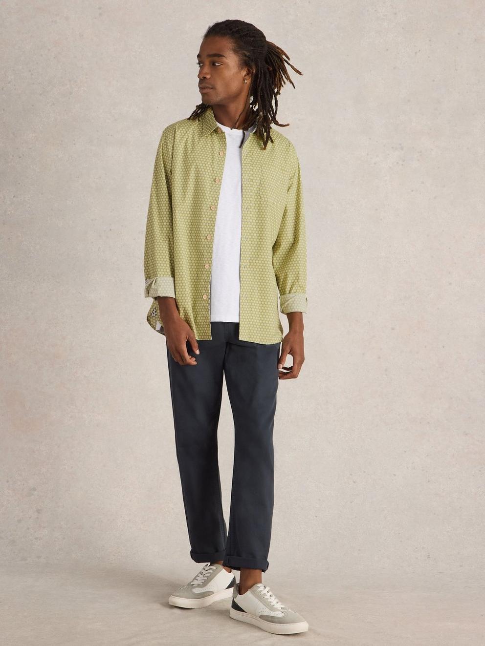 Mini Flower Printed Shirt in GREEN PR - MODEL FRONT