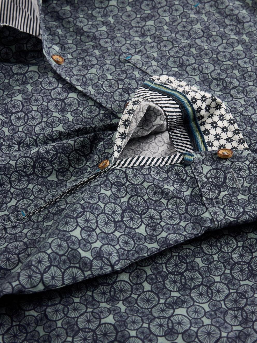 Bike Tyres Printed Shirt in NAVY PR - FLAT DETAIL