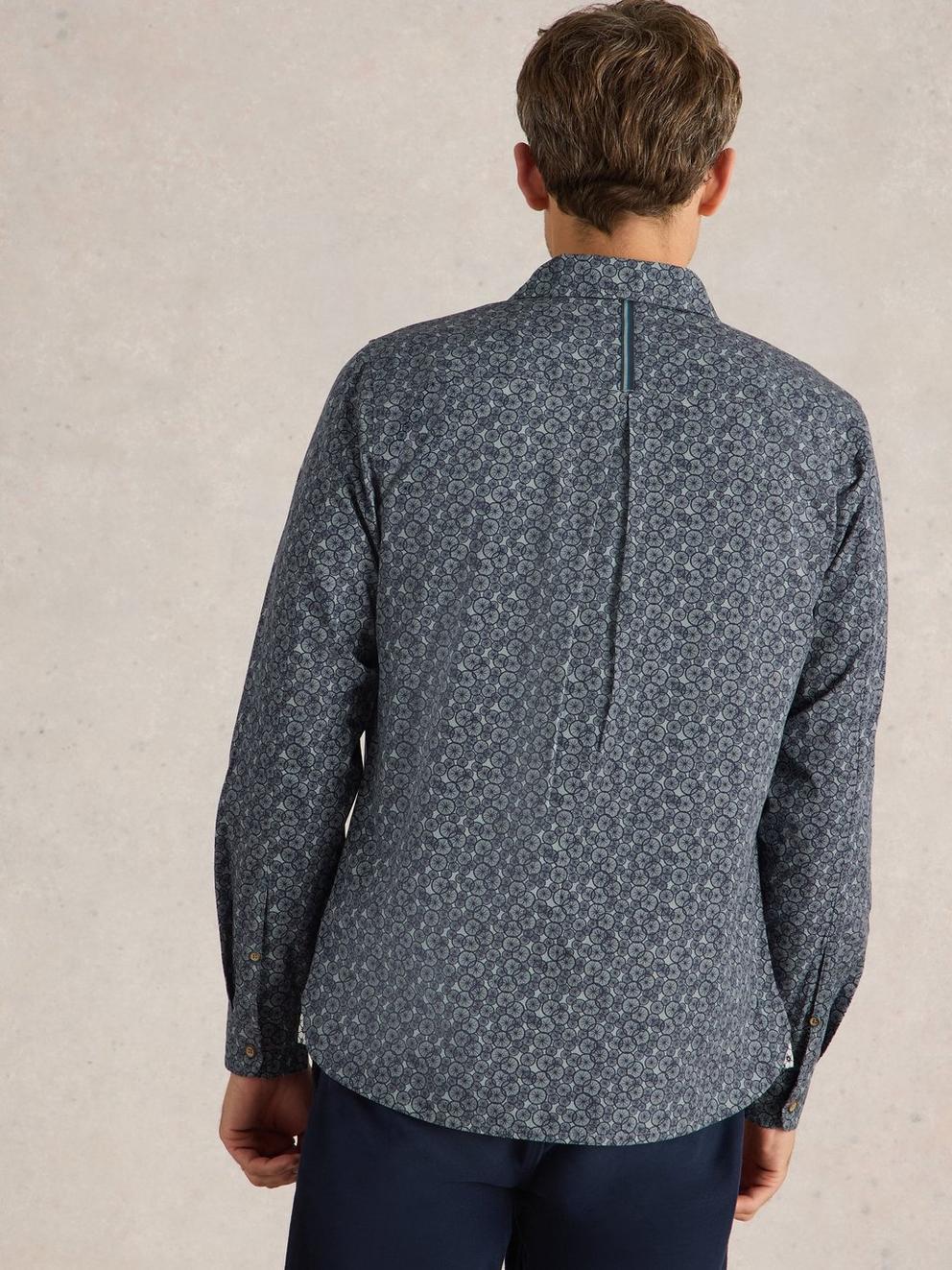 Bike Tyres Printed Shirt in NAVY PR - MODEL BACK