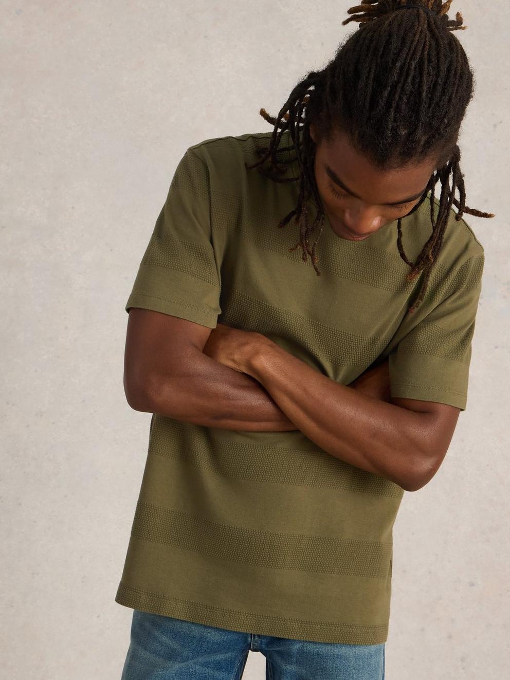 Stirling Textured Tee in KHAKI GRN - MODEL DETAIL