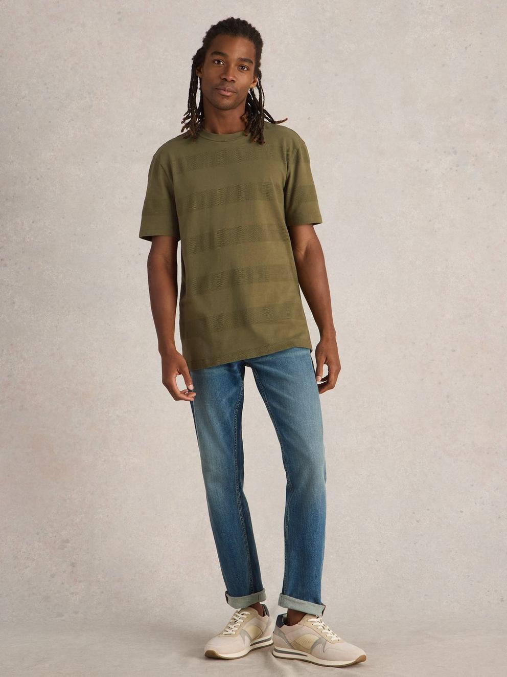 Stirling Textured Tee in KHAKI GRN - MODEL FRONT