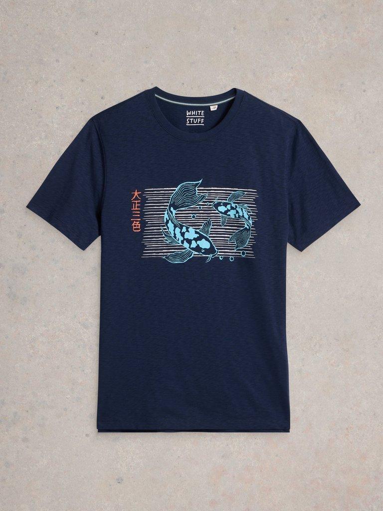 Koi Fish Graphic Tee in NAVY PR - FLAT FRONT