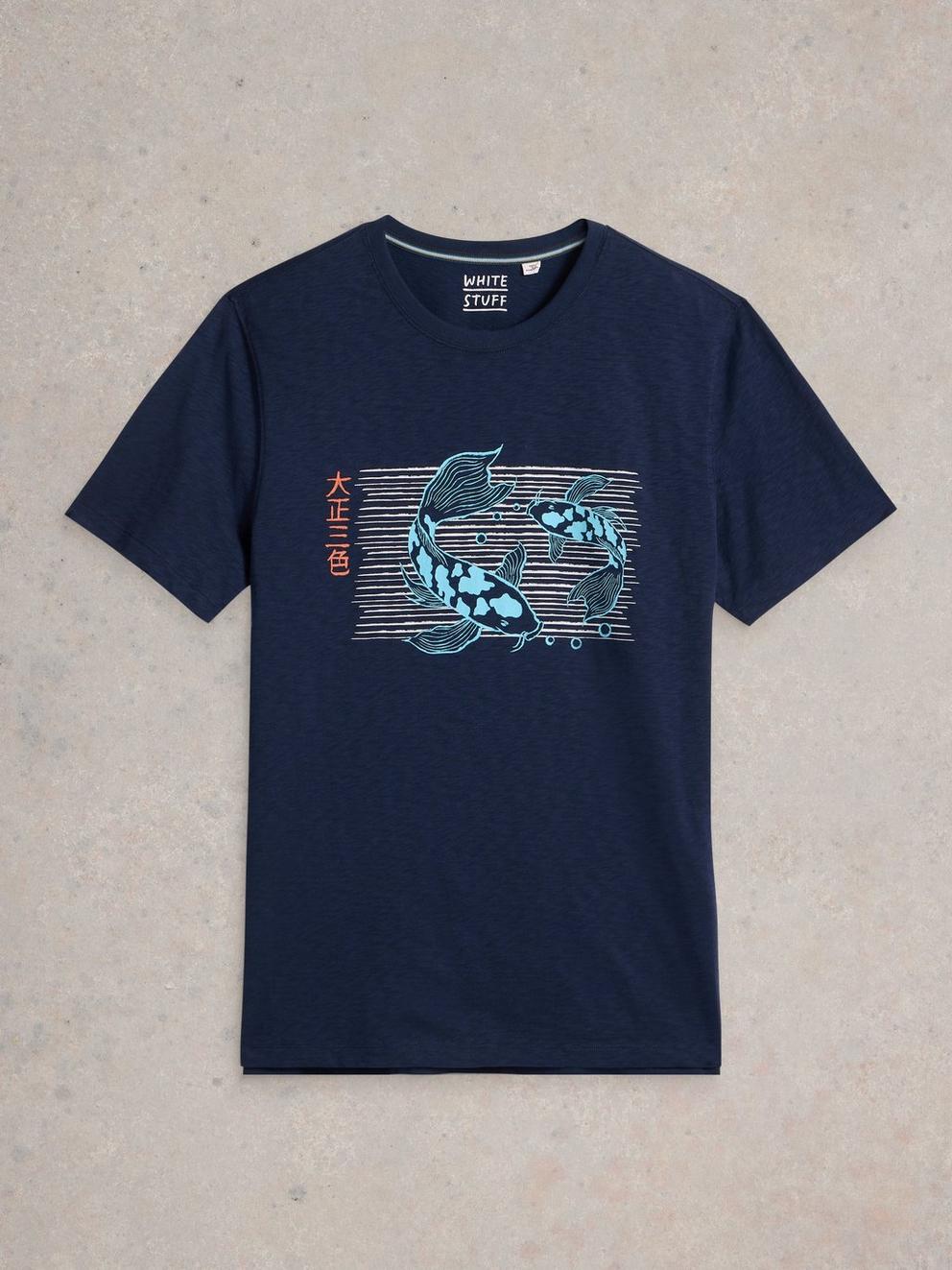 Koi Fish Graphic Tee in NAVY PR - FLAT FRONT