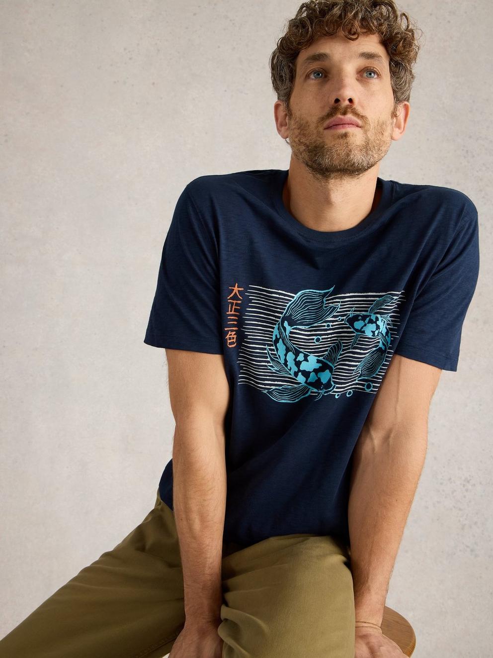 Koi Fish Graphic Tee in NAVY PR - LIFESTYLE