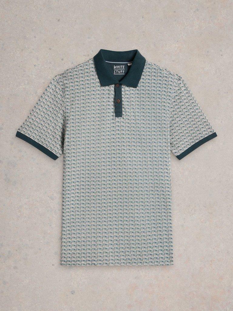 Cassette Tape Printed Polo in TEAL PR - FLAT FRONT