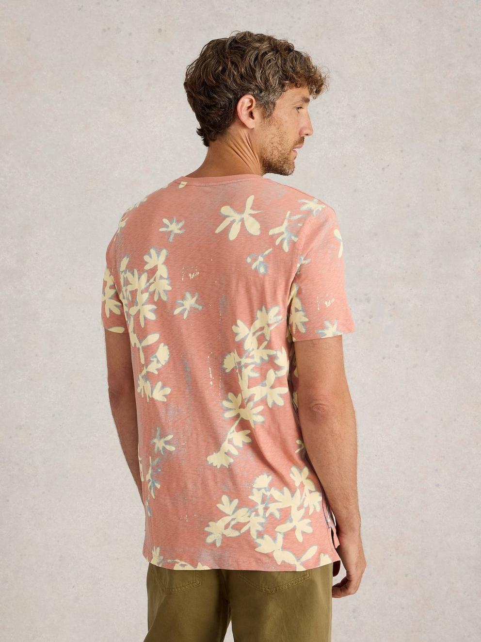 Floral Printed Short Sleeve Tee in PINK PR - MODEL BACK