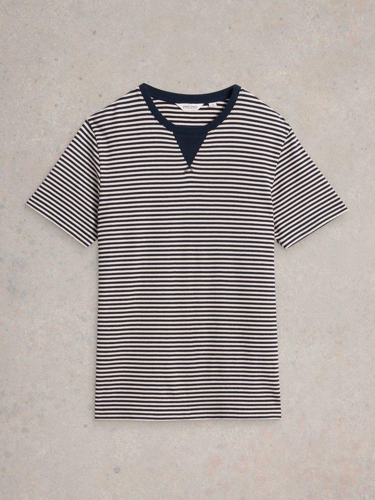 Striped Rib Tee in NAVY MULTI - FLAT FRONT