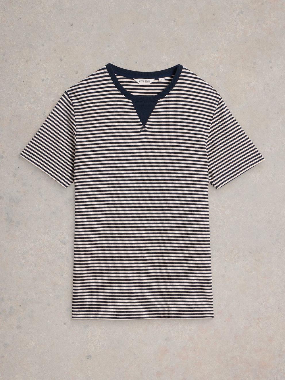 Striped Rib Tee in NAVY MULTI - FLAT FRONT