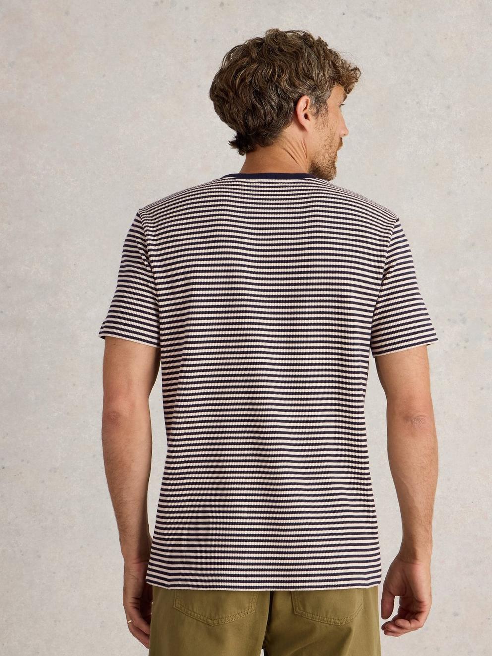 Striped Rib Tee in NAVY MULTI - MODEL BACK