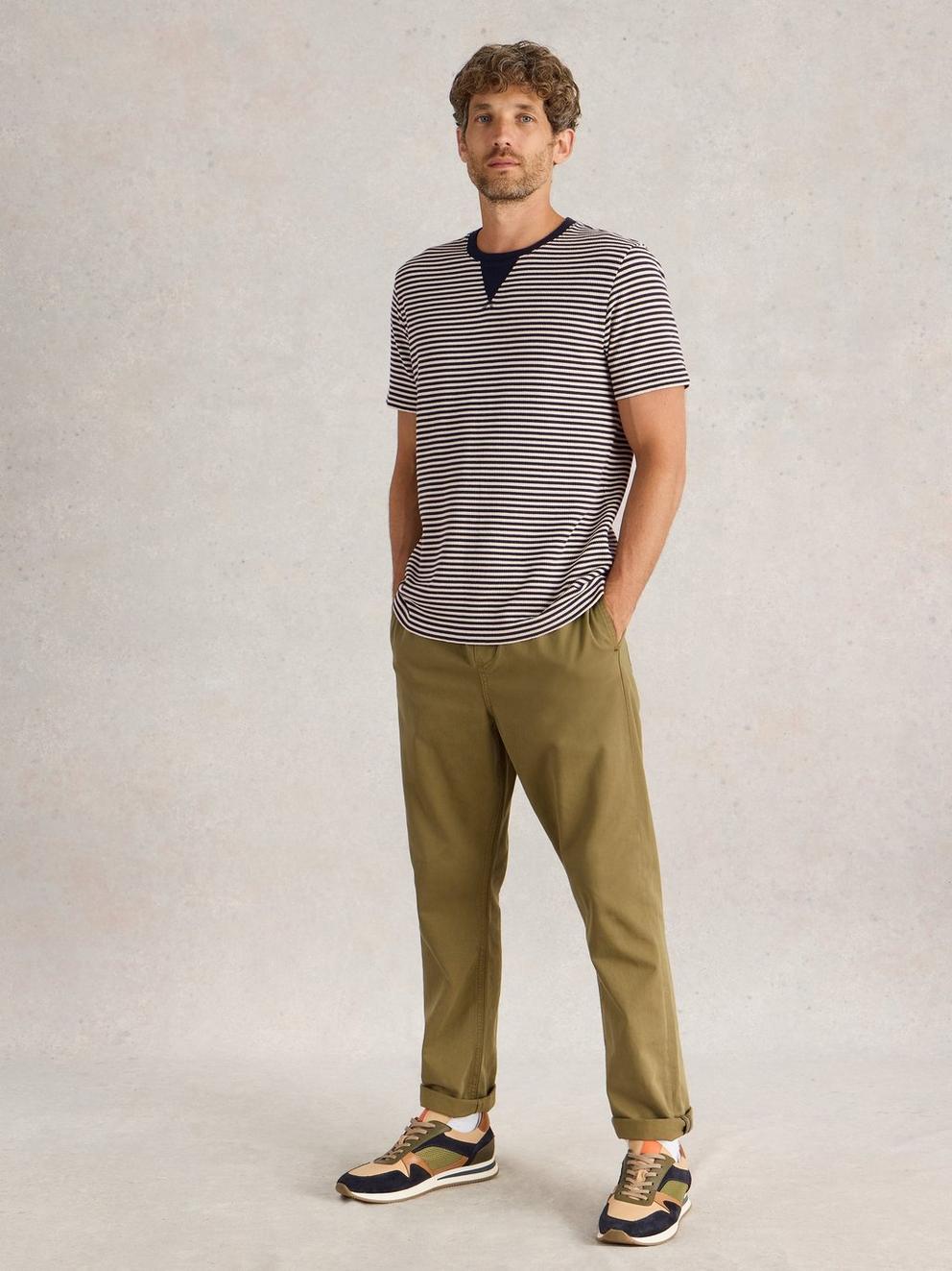Striped Rib Tee in NAVY MULTI - MODEL FRONT
