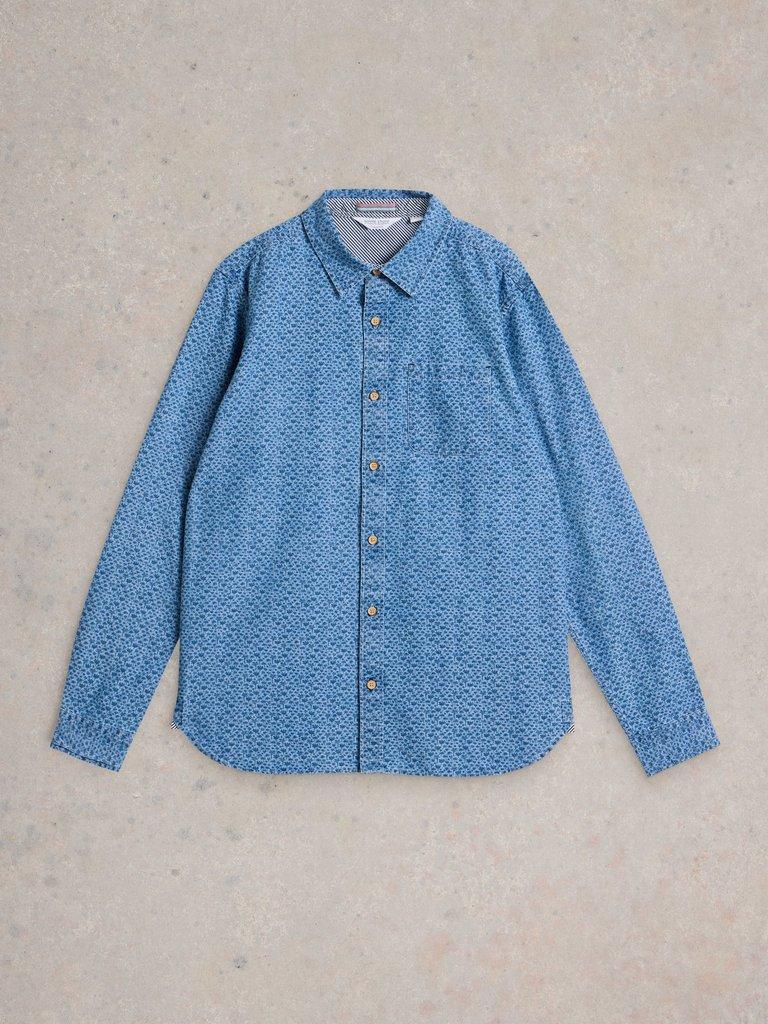 Leaf Printed Long Sleeve Shirt in CHAMB BLUE - FLAT FRONT