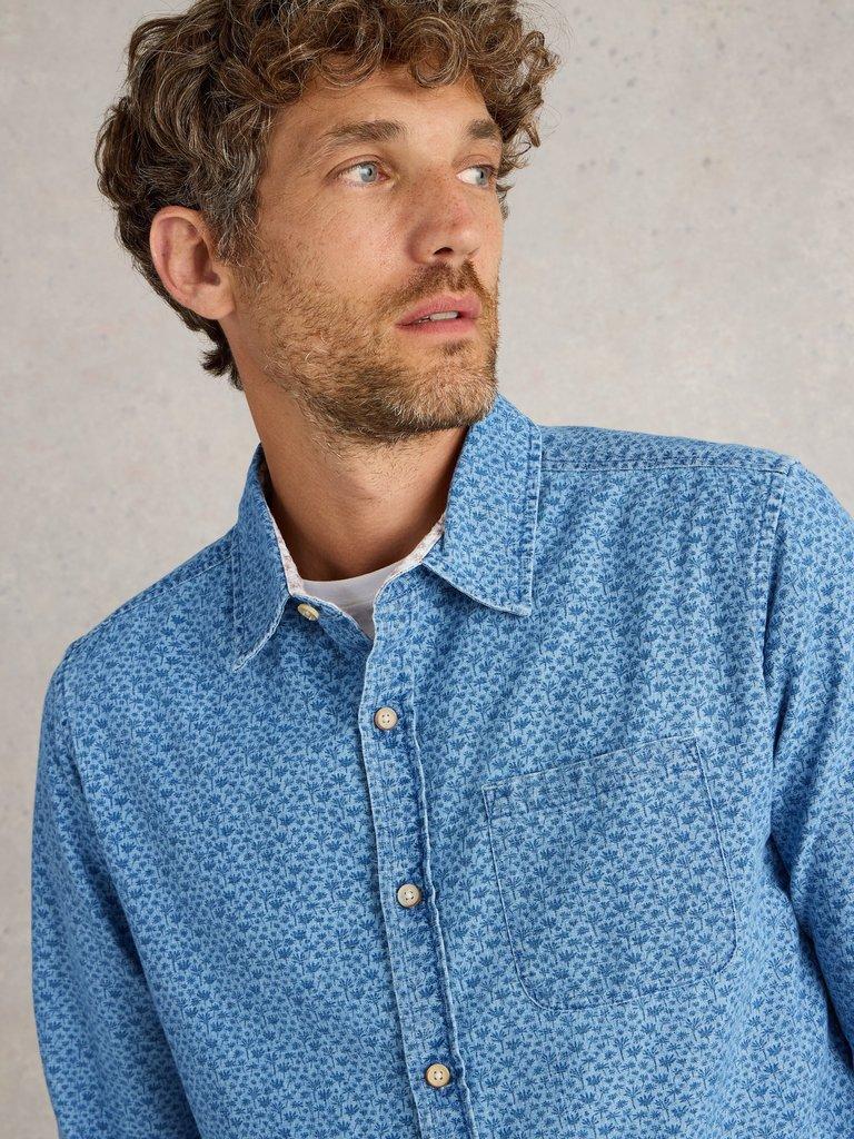 Leaf Printed Long Sleeve Shirt in CHAMB BLUE - LIFESTYLE