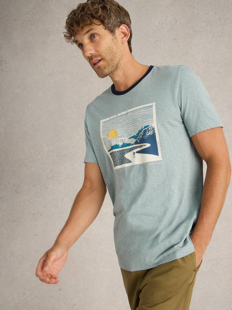 Peak Pedals Graphic Tee in BLUE PR - MODEL DETAIL