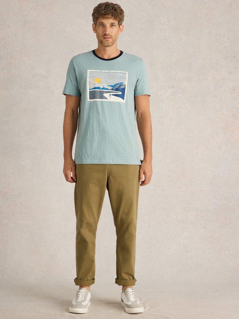 Peak Pedals Graphic Tee in BLUE PR - MODEL FRONT
