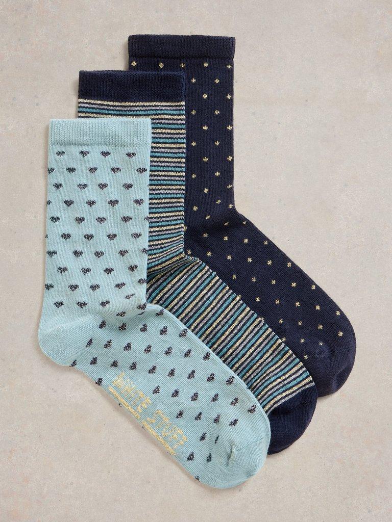 3PK Sparkle Ankle Sock in NAVY MULTI - FLAT FRONT