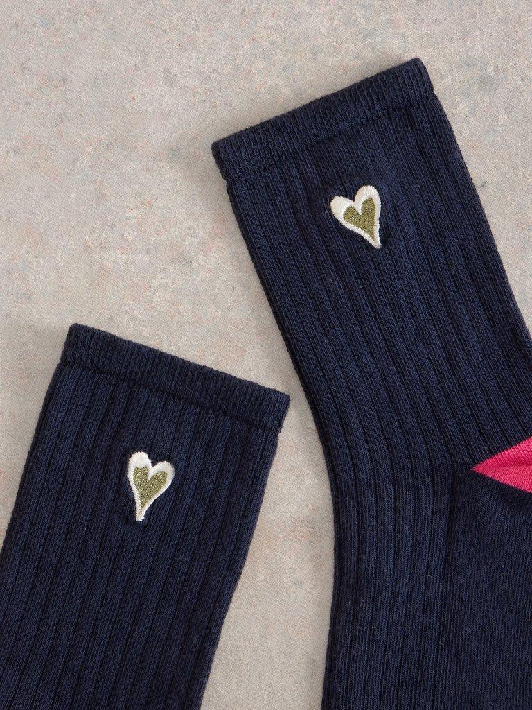 Embroidered Heart Organic Cotton Sock in DARK NAVY - FLAT DETAIL