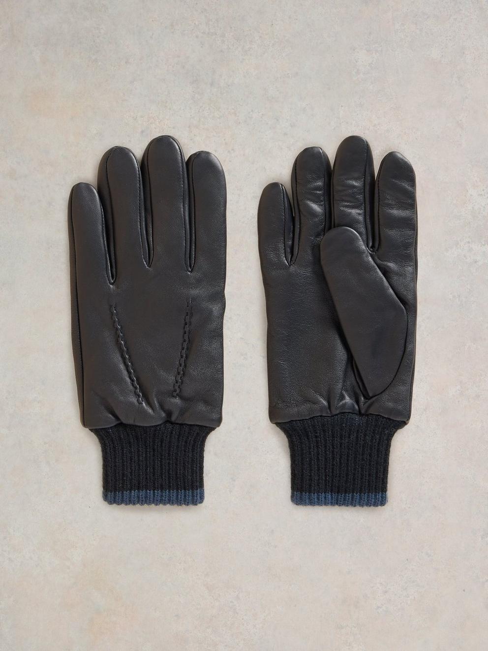 Leo Leather Gloves in NAVY MULTI - FLAT BACK