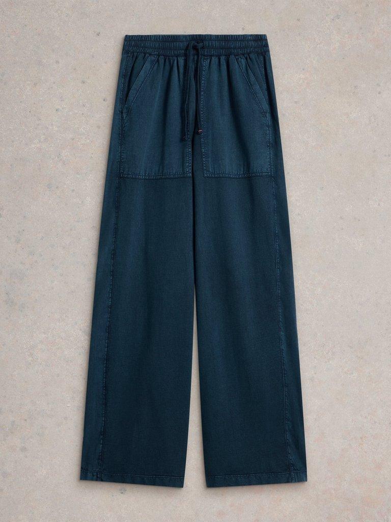 Ava Wide Leg Jersey Jogger  in MID DENIM - FLAT FRONT