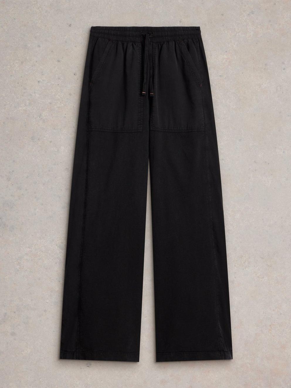 Ava Wide Leg Jersey Jogger  in PURE BLK - FLAT FRONT