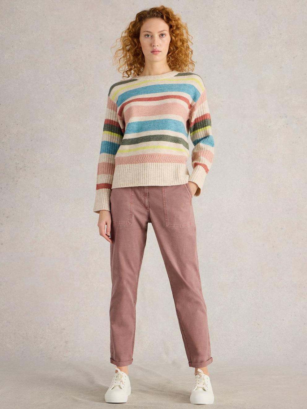 Twister Full Length Chino Trouser in DUS PINK - MODEL FRONT