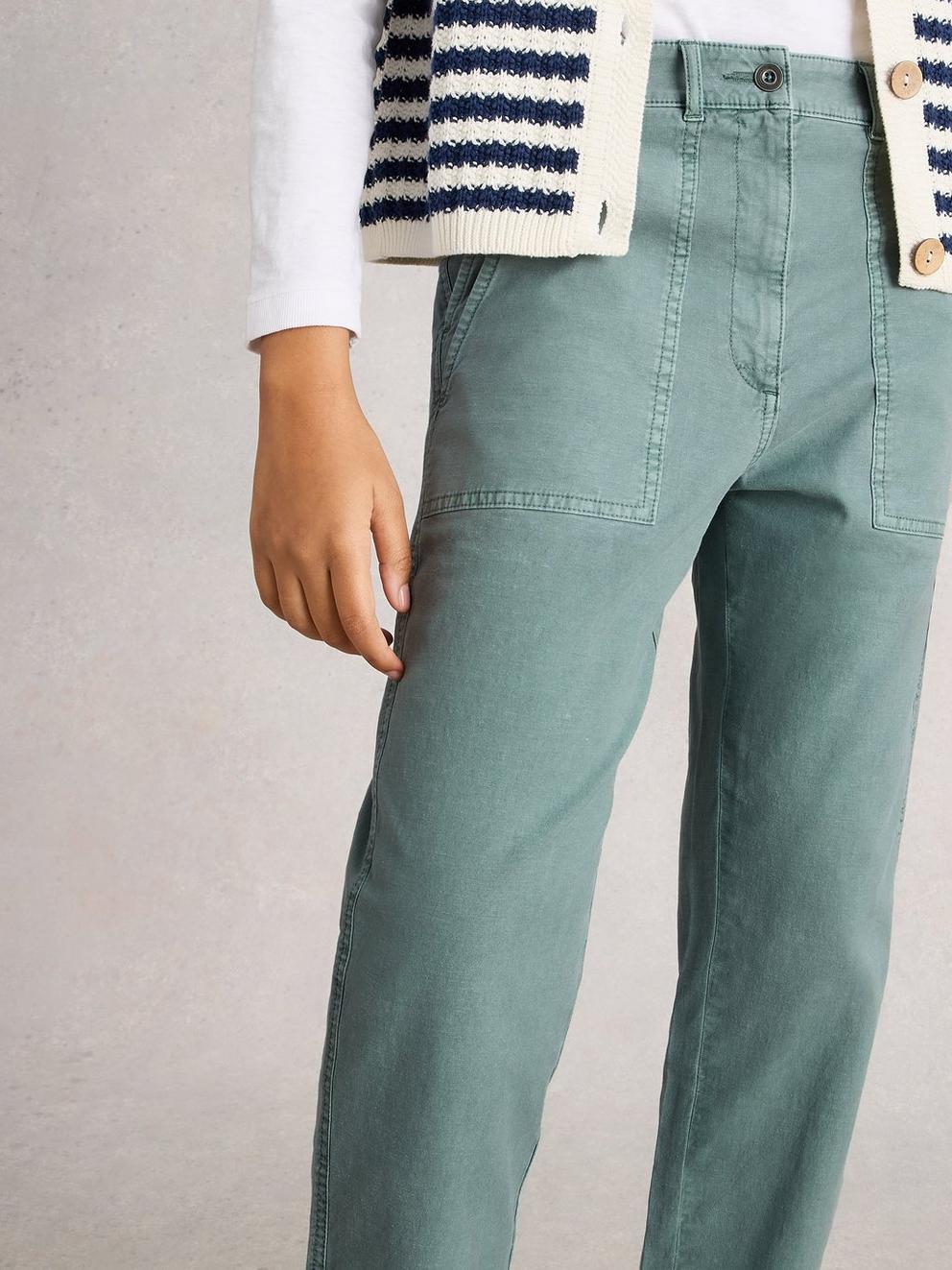 Twister Full Length Chino Trouser in MID BLUE - MODEL DETAIL