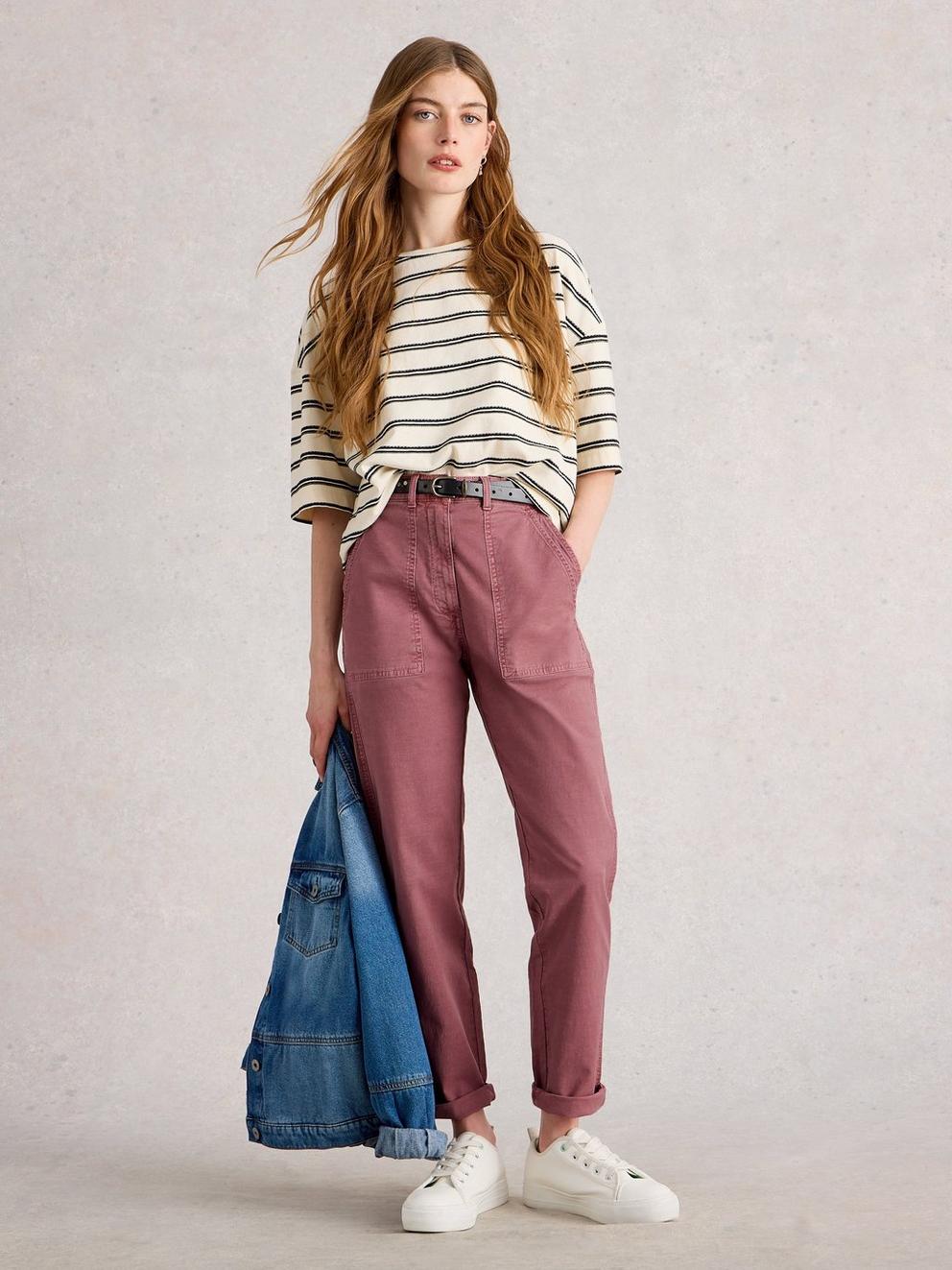 Twister Chino Trousers in MID PINK - MODEL FRONT