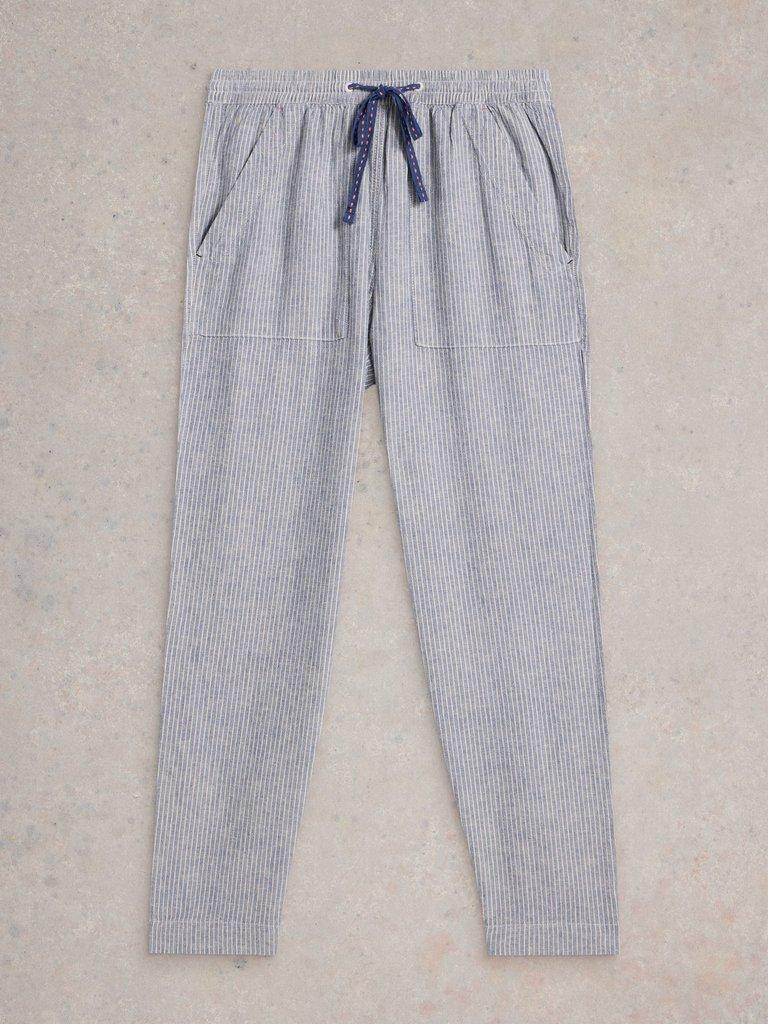 Linen Blend Elle Trouser in BLUE MLT - FLAT FRONT