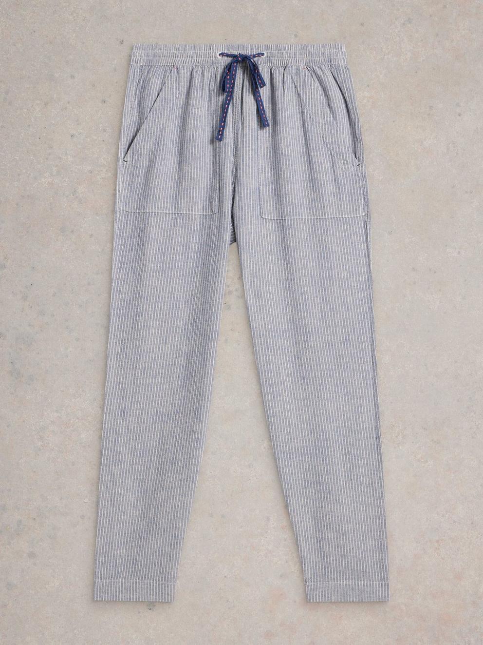 Linen Blend Elle Trouser in BLUE MLT - FLAT FRONT