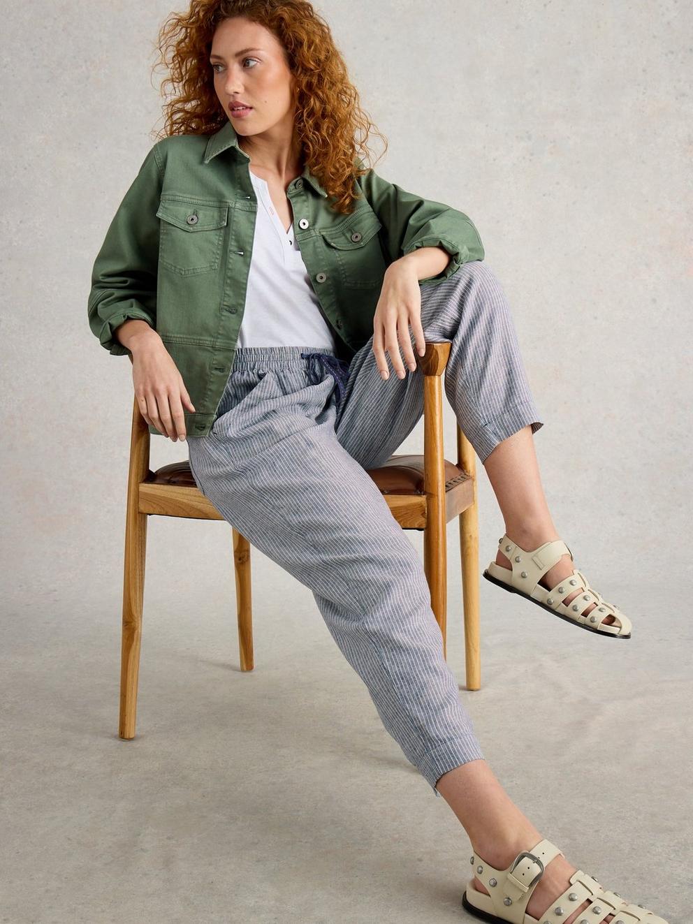 Linen Blend Elle Trouser in BLUE MLT - LIFESTYLE