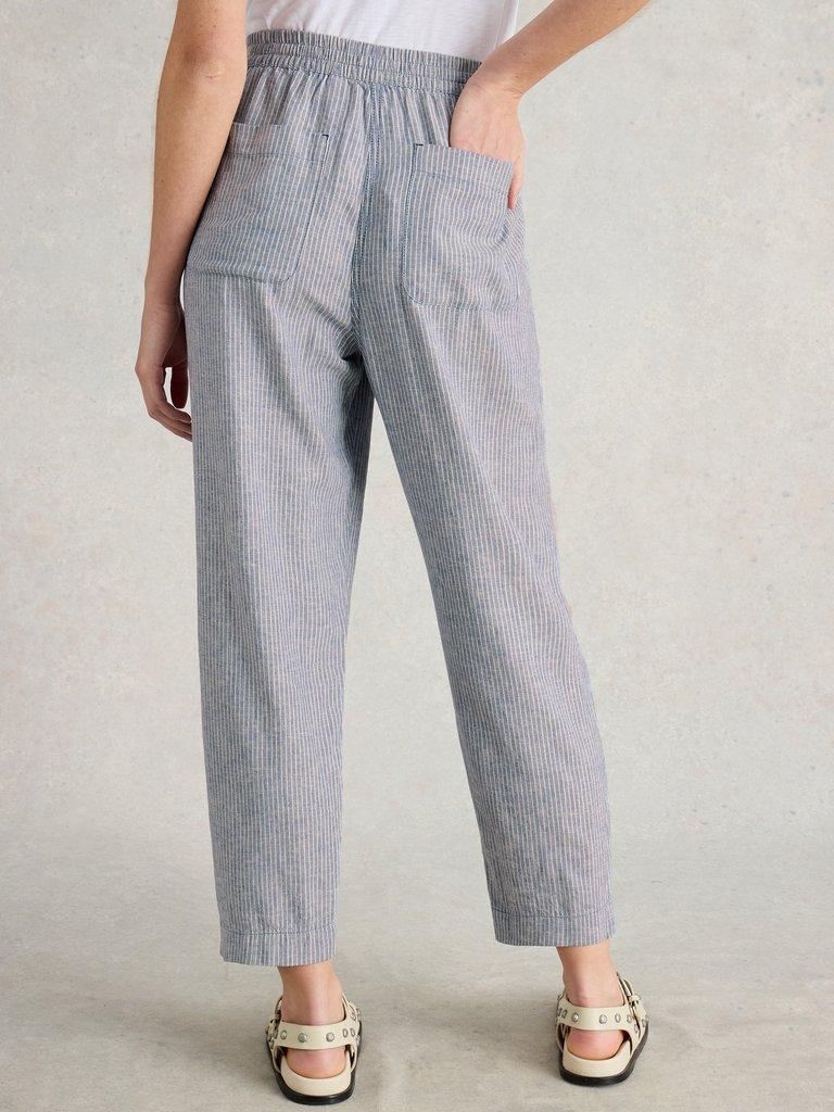 Linen Blend Elle Trouser in BLUE MLT - MODEL BACK