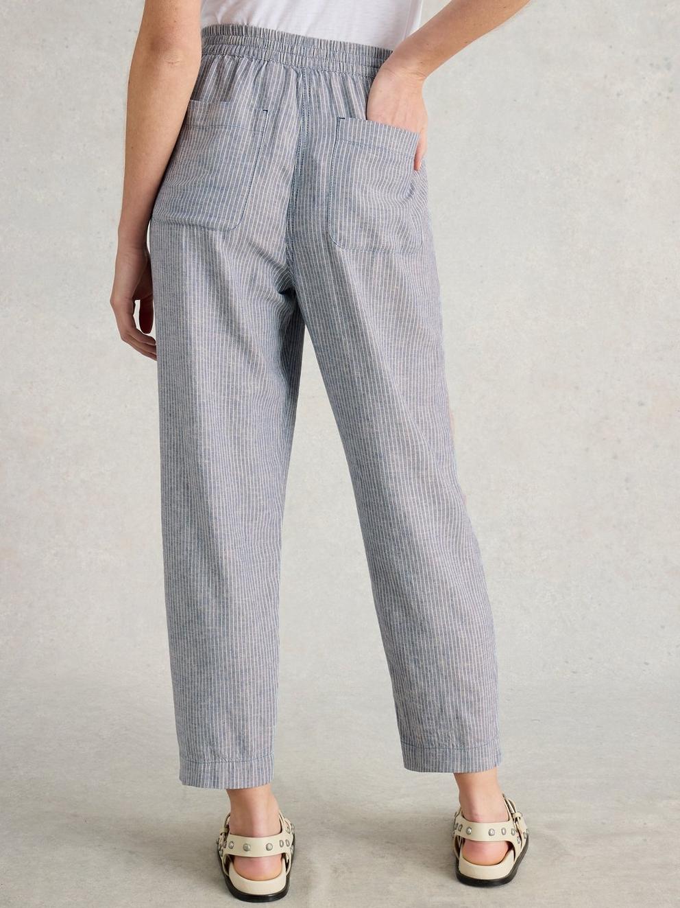 Linen Blend Elle Trouser in BLUE MLT - MODEL BACK