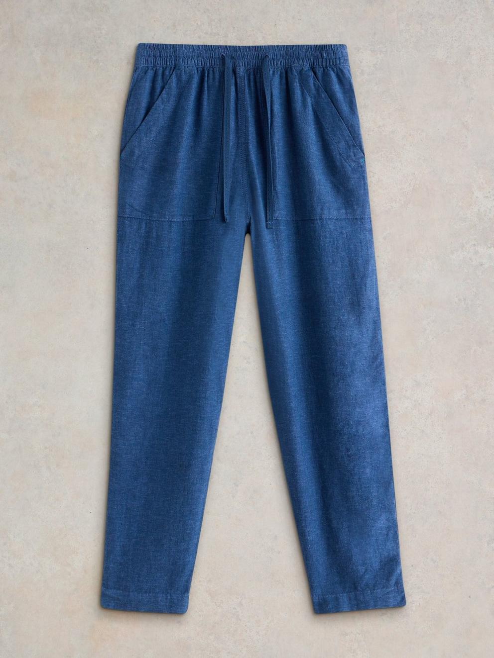 Linen Blend Elle Trouser in CHAMB BLUE - FLAT FRONT