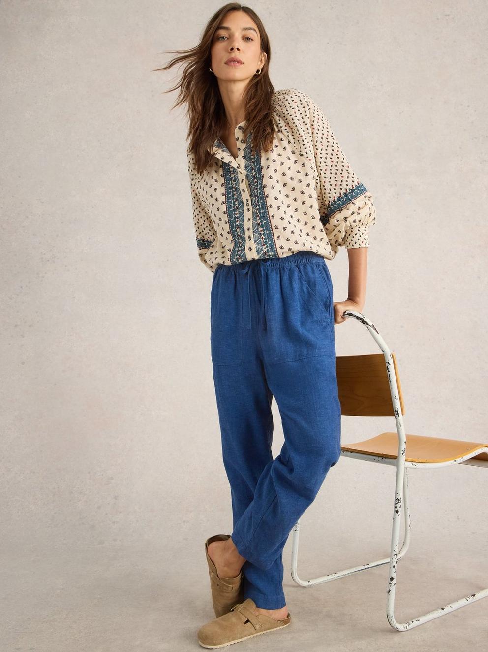 Linen Blend Elle Trouser in CHAMB BLUE - LIFESTYLE